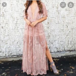 HONEYPUNCH blush lace romper dress MEDIUM